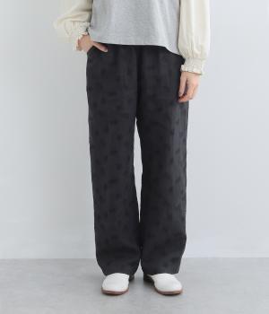 リネンオリーブ刺繍イージーパンツ(クロ-F)