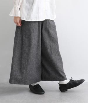 リネンコットンワイドパンツ(ブルー-F)