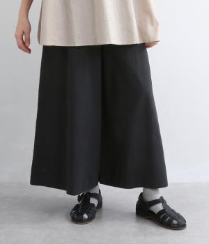 リネンコットンワイドパンツ(クロ-F)