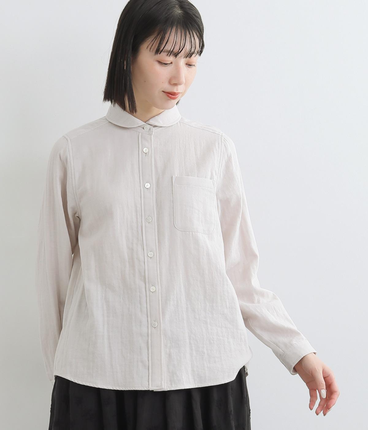 コットンガーゼオリーブオイル仕上げラウンドカラーシャツ(ライトグレー-F)