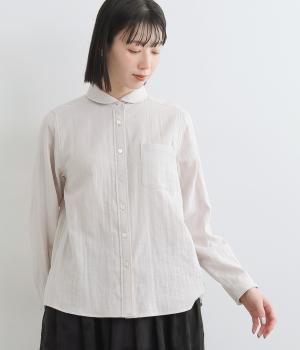 コットンガーゼオリーブオイル仕上げラウンドカラーシャツ(ライトグレー-F)