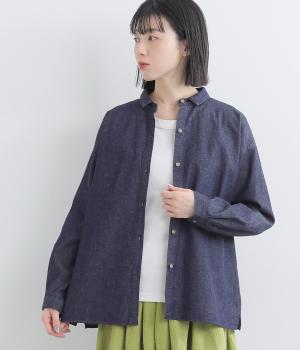 コットンデニムちび襟ブラウス