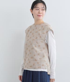 リネンオリーブ刺繍ベスト