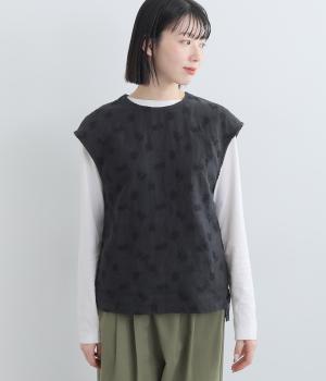 リネンオリーブ刺繍ベスト(クロ-F)