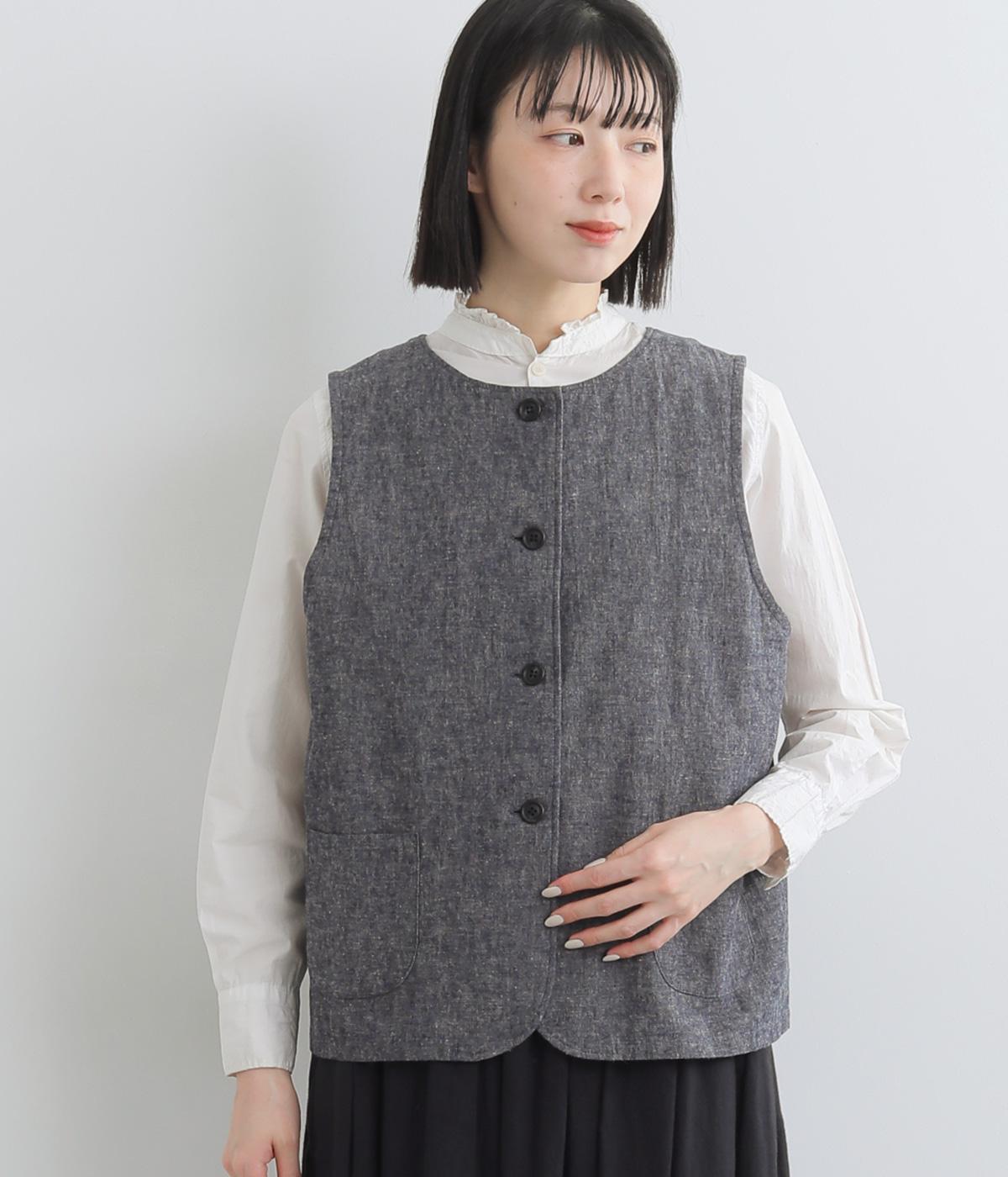 リネンコットンベスト(ブルー-F)