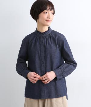 コットンデニムフリルブラウス(ネイビー-F)