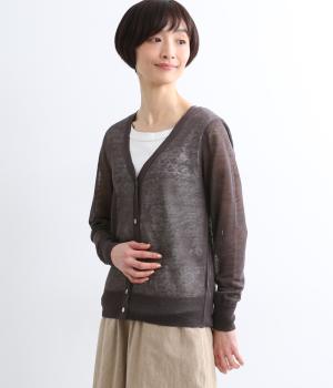 リネンクロスベーシックカーディガン(ブラウン-F)