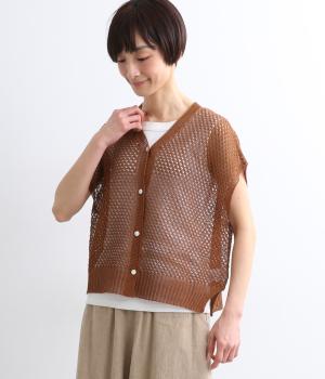 ギマコットン透かし柄カーディガン(キャメル-F)