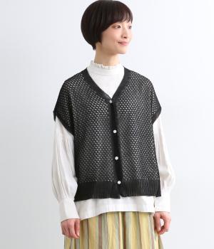 ギマコットン透かし柄カーディガン(クロ-F)