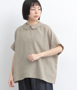 リトアニアリネンシャツカラーブラウス(グレー-F)
