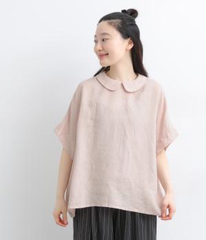 リトアニアリネンシャツカラーブラウス(ピンク-F)