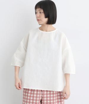 コットンリネン天日干しクルーネックブラウス(オフ-F)
