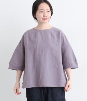 コットンリネン天日干しクルーネックブラウス(ライラック-F)