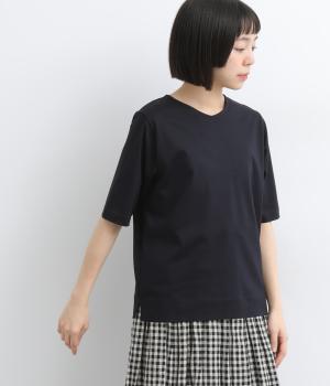 コンパクトクルーネックVネックTシャツ(ネイビー-F)
