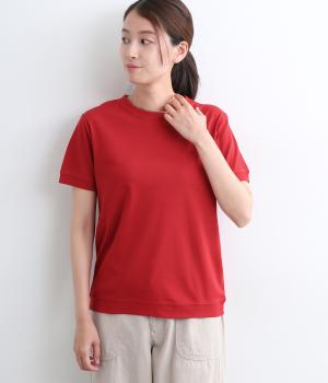 強撚コットン　フライス切替Tシャツ(アカ-ML)