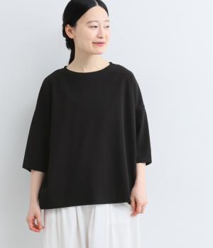強撚コットン　7分袖プルオーバー(クロ-ML)