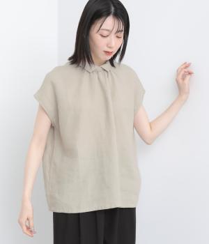 リラックスエアーリネンフレンチスリーブブラウス(ベージュ-ML)
