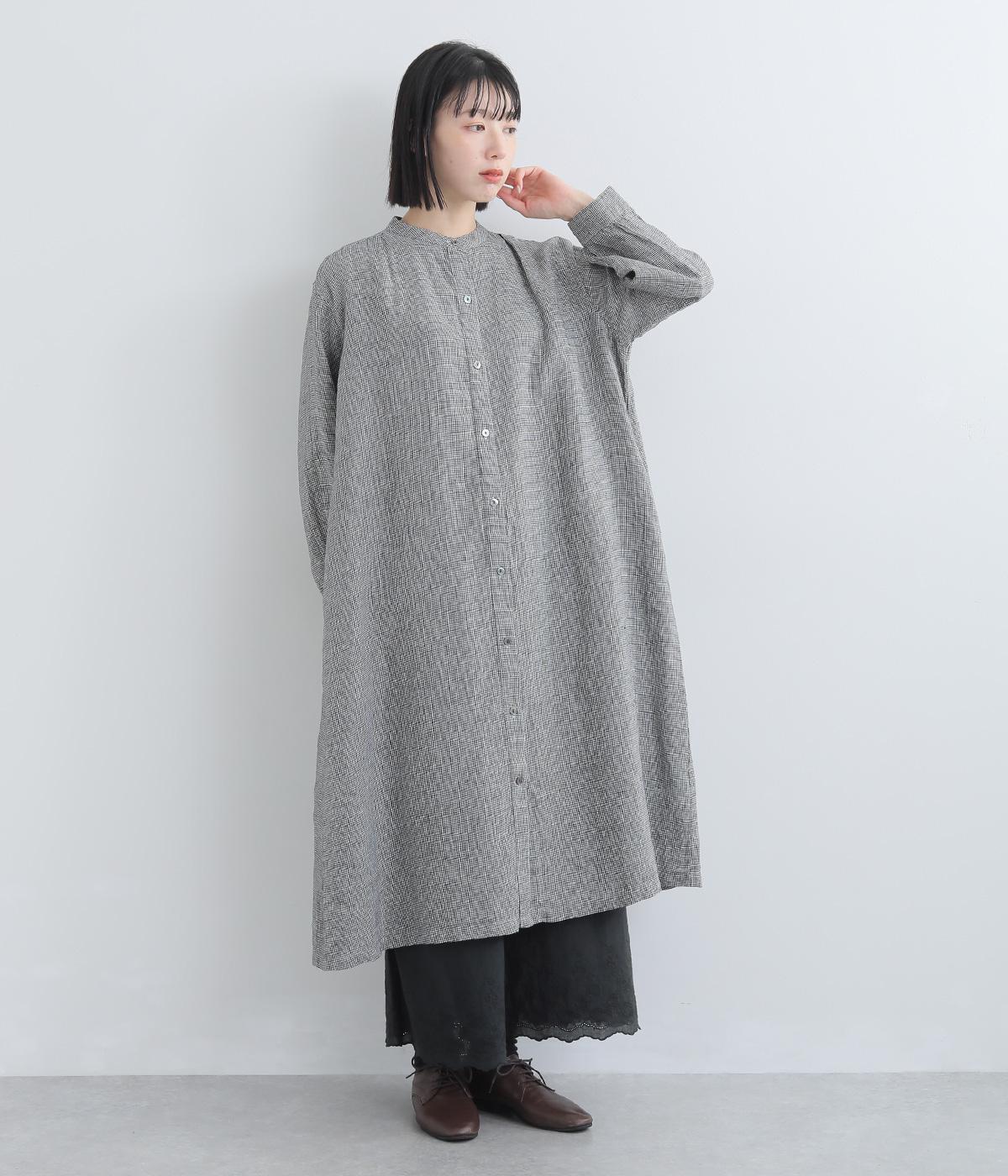 リトアニアリネン千鳥柄前あきタックワンピース(チドリ-F)