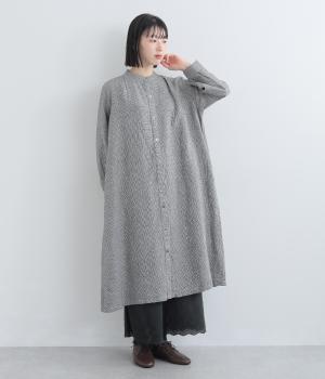 リトアニアリネン千鳥柄前あきタックワンピース(チドリ-F)