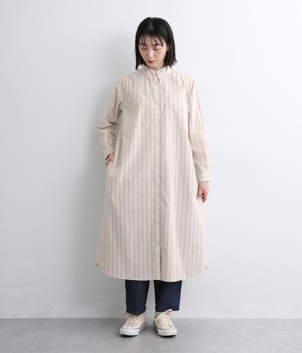 スーピマコットンストライプシャツワンピース(ベージュ-F)