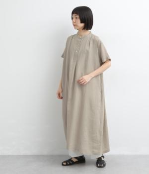 リトアニアリネンタック半袖ワンピース(グレー-F)