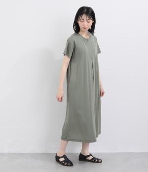 強撚コットン　フライスタックワンピース(ライトグリーン-ML)