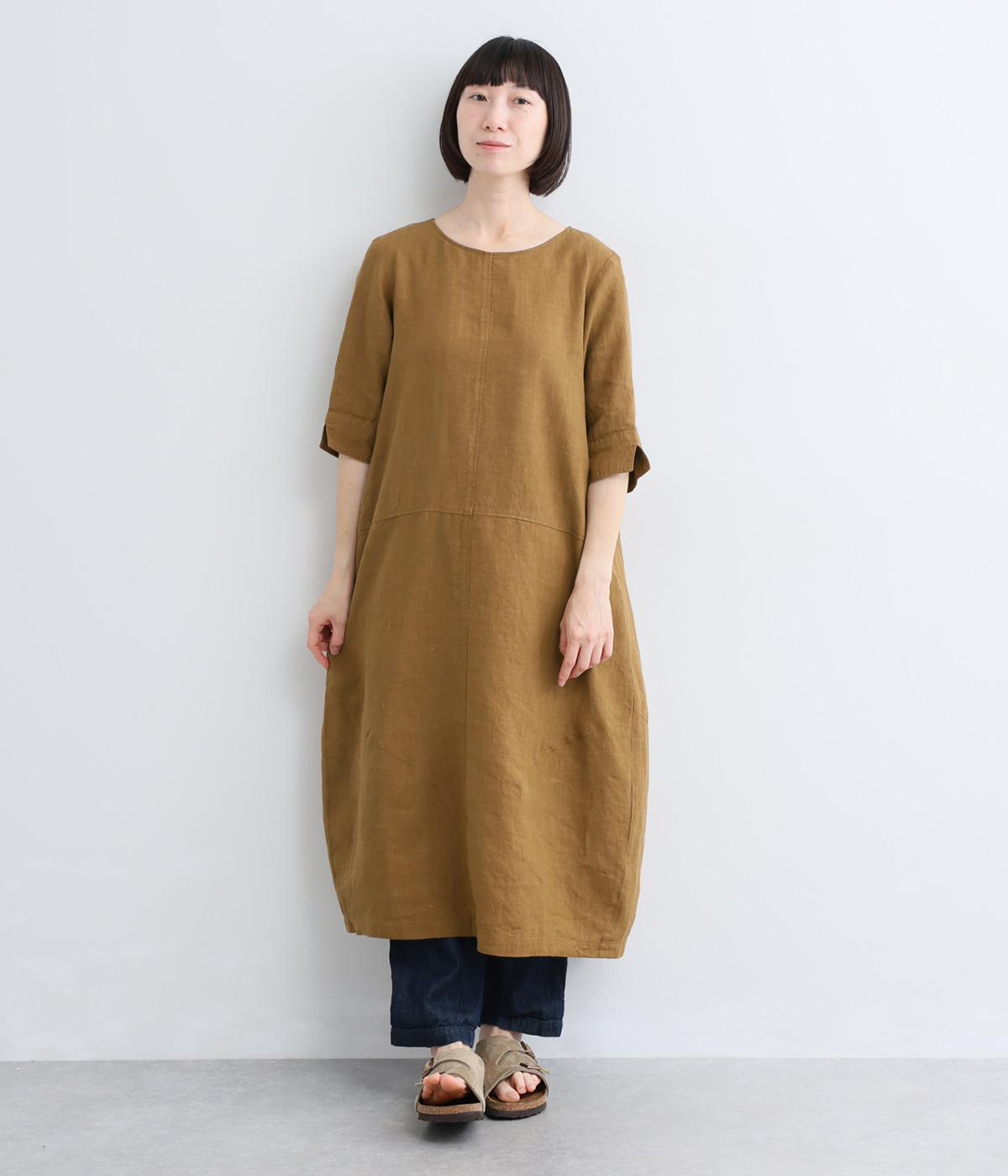 フレンチリネンバルーンワンピース(キャメル-ML)