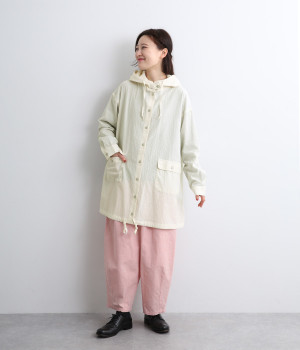 コットン フード付き前開き春コート(アイボリー-ONESIZE)