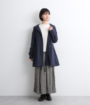 コットン フード付き前開き春コート(ネイビー-ONESIZE)
