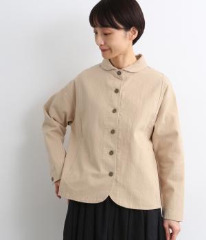 9.3ozタテスラブ入りポケット付き丸襟ジャケット