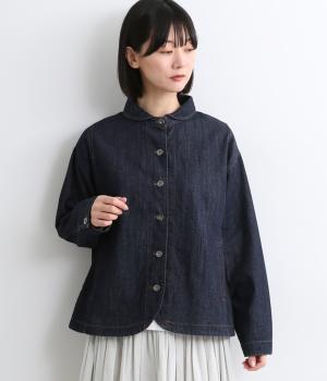 9.3ozタテスラブ入りポケット付き丸襟ジャケット(ネイビー-F)