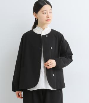 コットンリネンノーカラージャケット(ブラック-F)