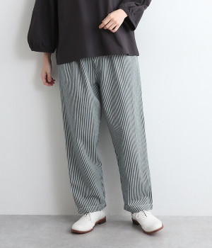 リネン混デニム テーパードパンツ(アイボリーヒッコリー-ONESIZE)