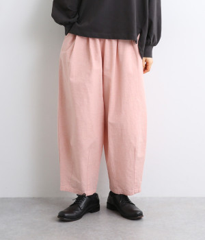 コットンリネン 9分丈ゆるバルーンパンツ(ピンク-ONESIZE)