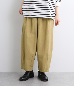 コットンリネン 9分丈ゆるバルーンパンツ(ベージュ-ONESIZE)