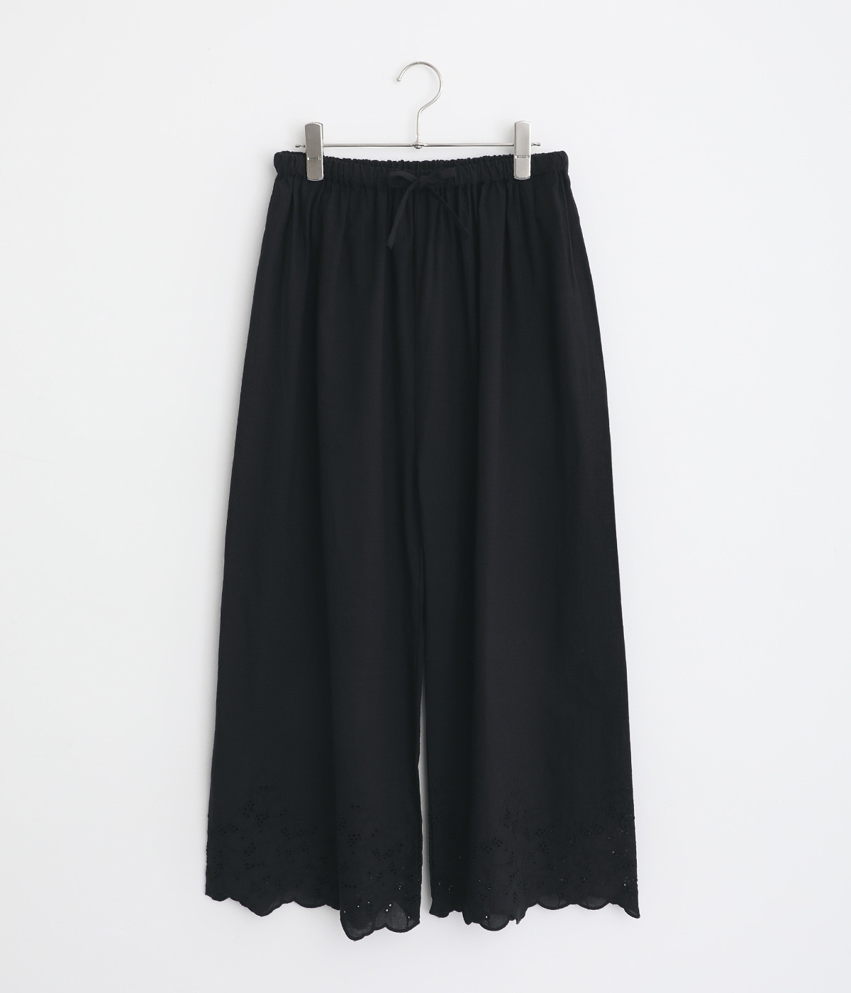 コットン 裾刺繍8分丈ペチパンツ(ブラック-ONESIZE)