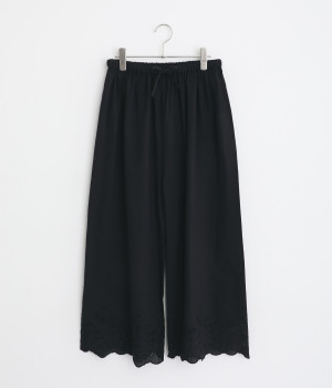 コットン 裾刺繍8分丈ペチパンツ(ブラック-ONESIZE)