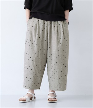 先染めコットン 8分丈バルーンパンツ(グレードット-ONESIZE)