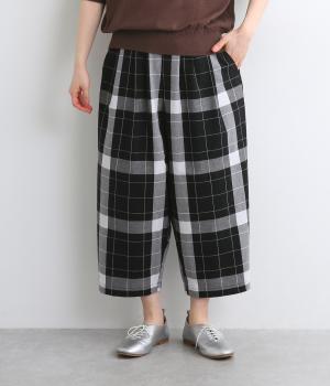 先染めコットン 8分丈バルーンパンツ(ブラックチェック-ONESIZE)