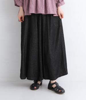 インディゴデニム タック9分丈ワイドパンツ(ブラック-ONESIZE)