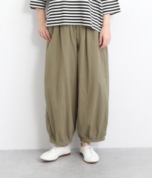 コットンPUシワ入り布帛 9分丈バルーンパンツ(ベージュ-ONESIZE)