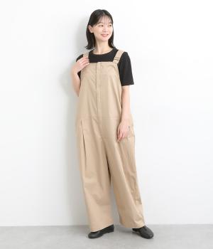 先染コットンツイル無地オーバーオール(ベージュ-ONESIZE)