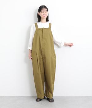 先染コットンツイル無地オーバーオール(オリーブ-ONESIZE)
