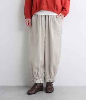 T/R/リネン/Cツイル9分丈裾ゴム入りパンツ