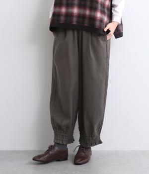 T/R/リネン/Cツイル9分丈裾ゴム入りパンツ(ダークグレー-F)