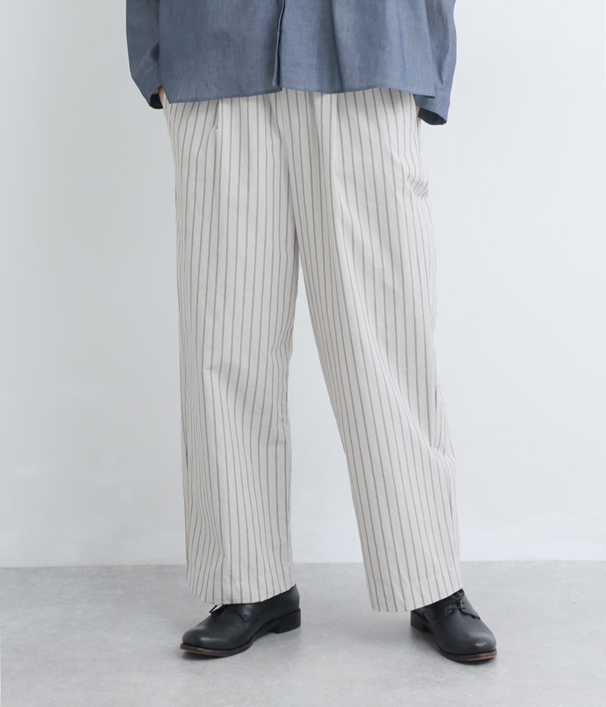 コットンタイプライタータック入りストレートパンツ(アイボリーストライプ-F)
