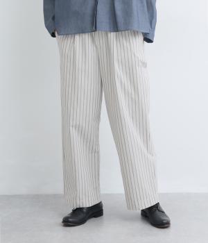 コットンタイプライタータック入りストレートパンツ(アイボリーストライプ-F)