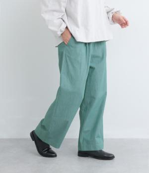 コットンタイプライタータック入りストレートパンツ(グリーン-F)