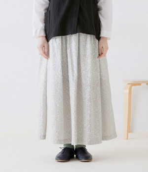 コットン 花柄プリントフレアスカート(グレー-ONESIZE)