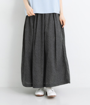 コットン 花柄プリントフレアスカート(ブラック-ONESIZE)